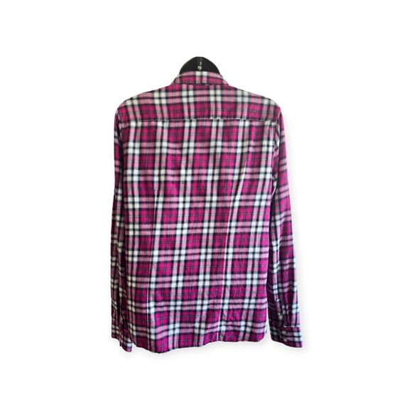 AMERICAN EAGLE OUTFITTERS Women SIze M Pink Plaid Flannel Button Front Shirt - Picture 2 of 6